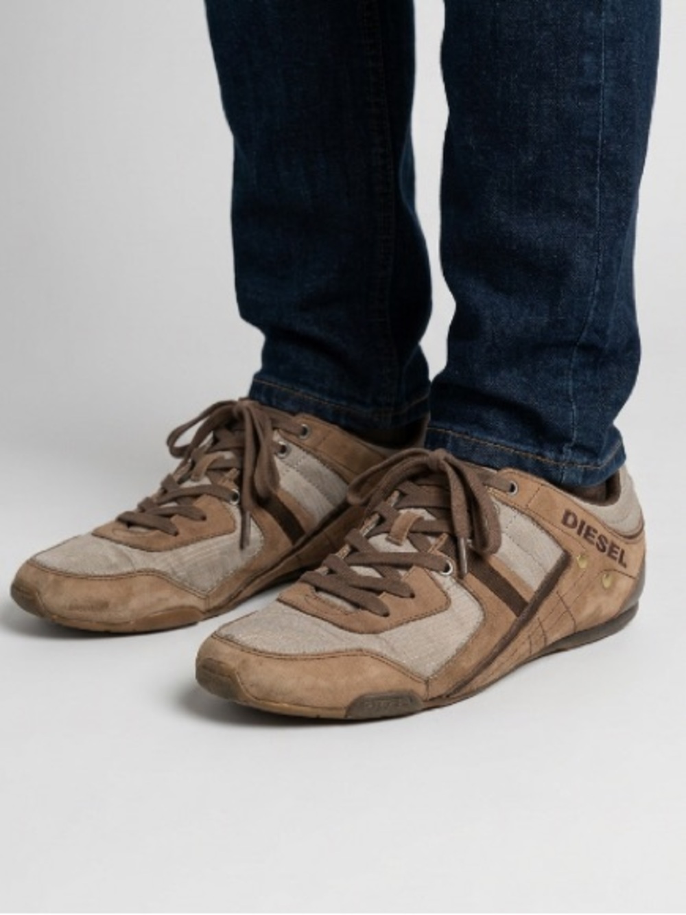 Diesel Tan and Beige Men's Low-Top Lace-Up Sneakers